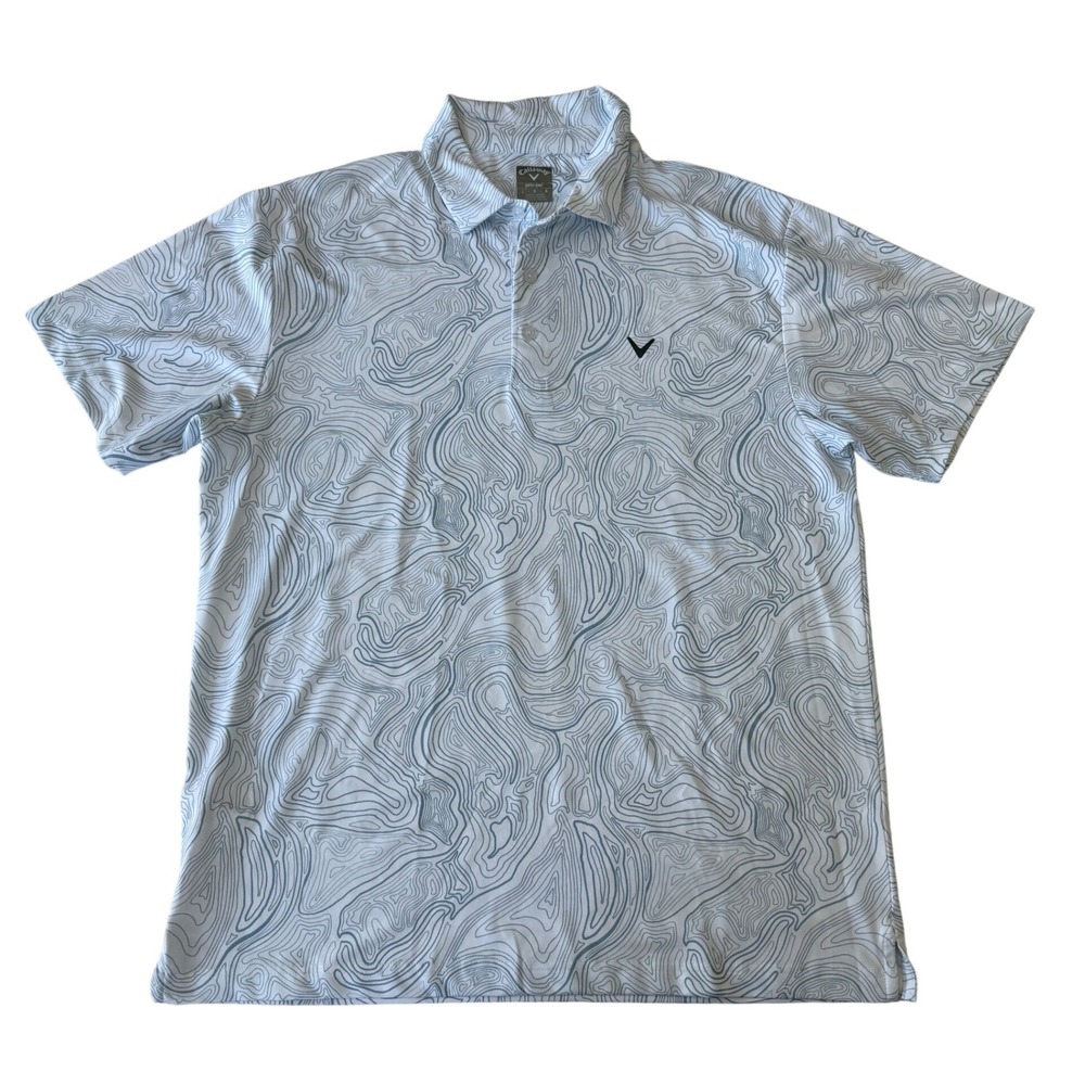 Callaway Mens Opti-Dri Polo Shirt L Blue Abstract Preppy Golf Sportwear Preppy